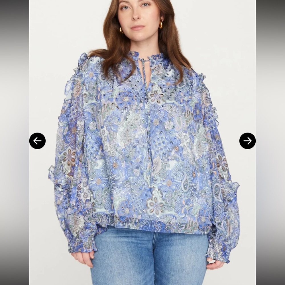 Marie Olive floral paisley blue Hadley blouse silk blend medium